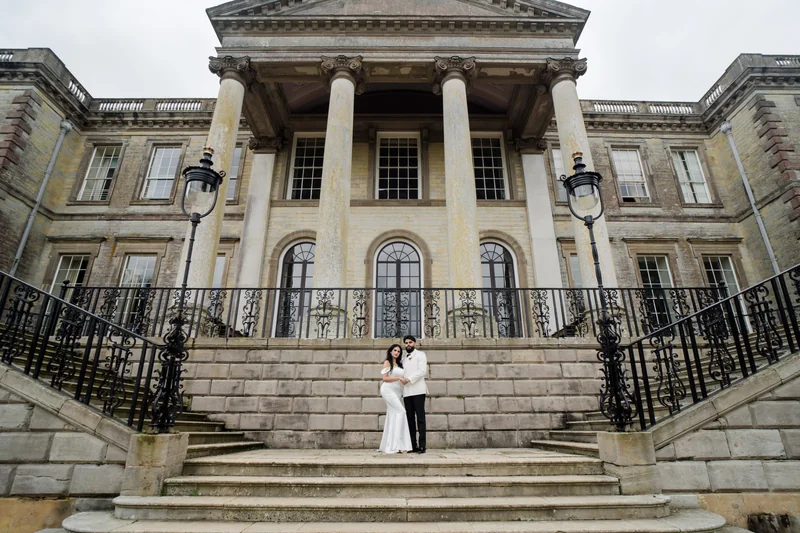 Ajay and Jessica outside the grand entrance