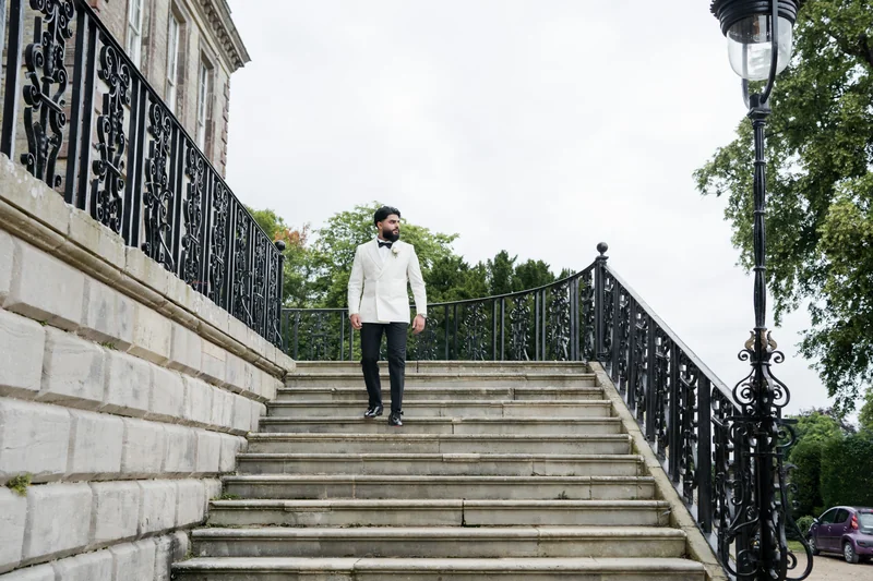 Ajay on the outdoor staircase